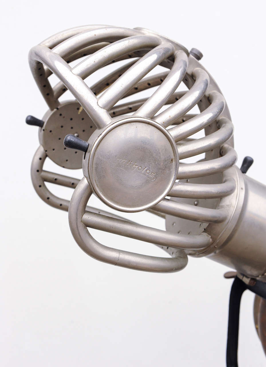 German Barbers Hair Dryer On Tripod, Steampunk, Brass, Nickelplated And Cast-iron